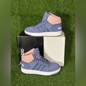 ADIDAS HOOPS MID 2.0 K, SIZE 2 KIDS , LIGHT PURPLE / GREY/ PINK/ WHITE,BRAND NEW